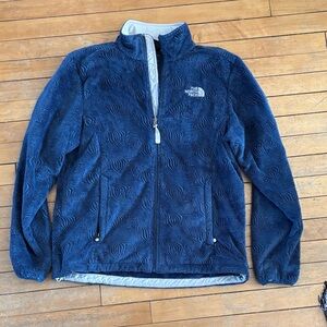 EUC The North Face Navy Textured Fleece Jacket with White Trim